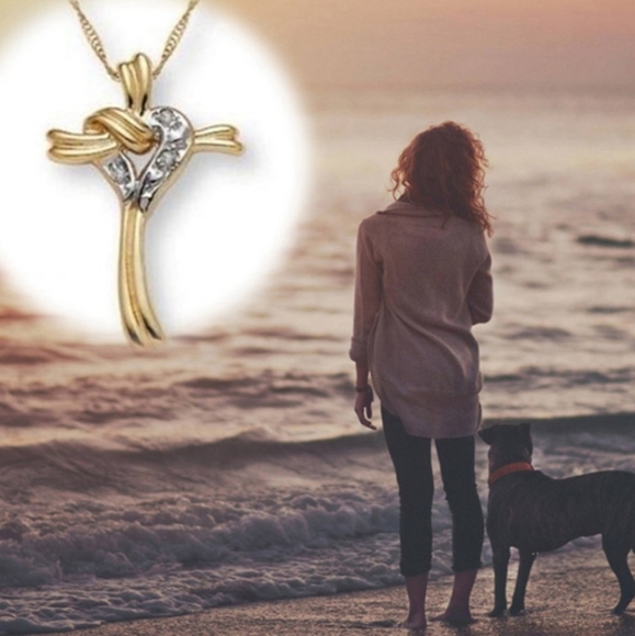 Goldtone Cross Heart Pendant Necklace - Picture 3 of 3